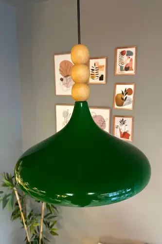 Green Wooden Beaded Single Chandelier Pendant Living Room Kitchen Boutique Lamp Lighting-Green - 5