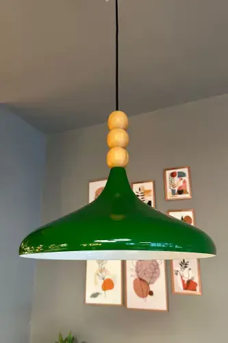 Green Wooden Beaded Single Chandelier Pendant Living Room Kitchen Boutique Lamp Lighting-Green - 6
