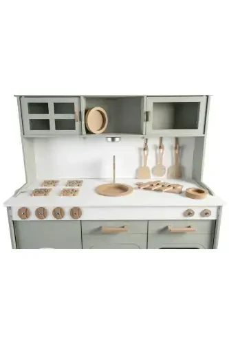 Green Wooden Toy Kitchen Set with LED 9 Piece Service Set - Green - 3