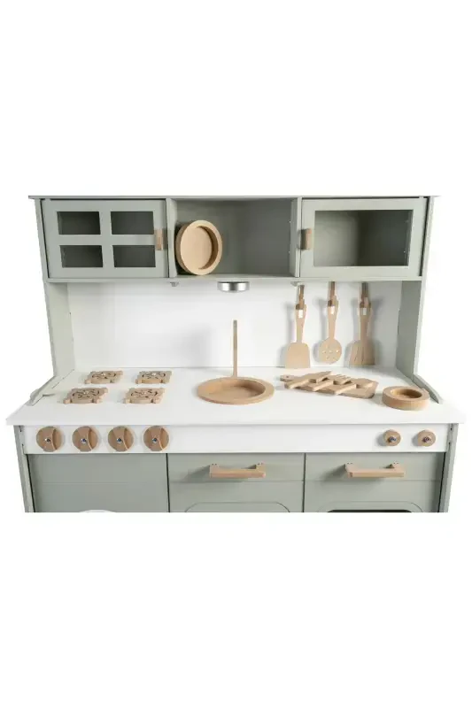Green Wooden Toy Kitchen Set with LED 9 Piece Service Set - Green - 3