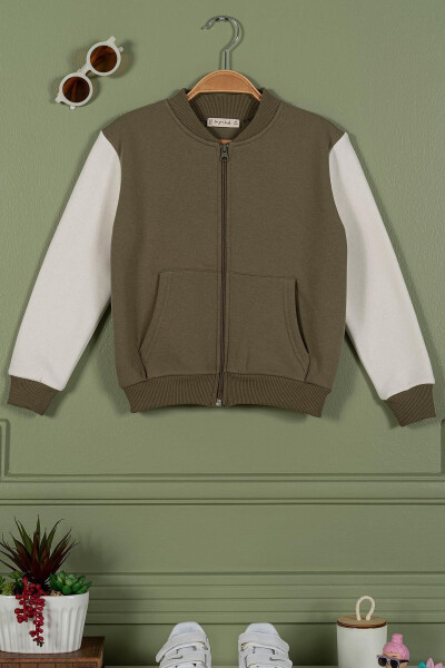 Green Zippered Kangaroo Pocket Girls' Jacket - 3