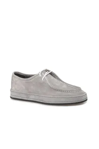 Grey 100% Leather Lace-Up Casual Suede Shoes - JAKAMEN (1)