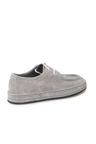 Grey 100% Leather Lace-Up Casual Suede Shoes - 3