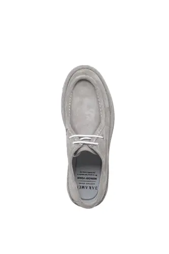 Grey 100% Leather Lace-Up Casual Suede Shoes - 5