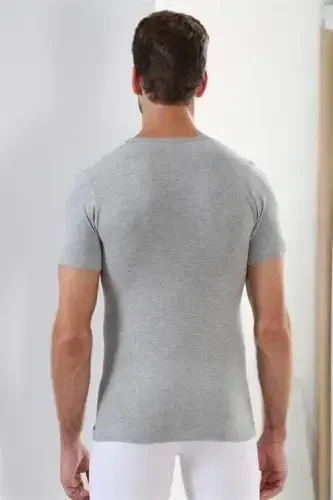 Grey 3 Pack Men's V Neck T-Shirt Short Sleeve 100% Cotton - 5