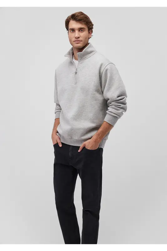 Grey Basic Sweatshirt (Half Zip) 0s10278-80196 - 2