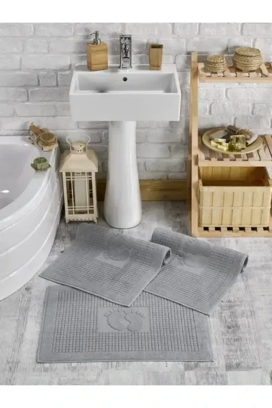 Grey Bath Mat and Rug Set of 3, 780 g - Grey - 2