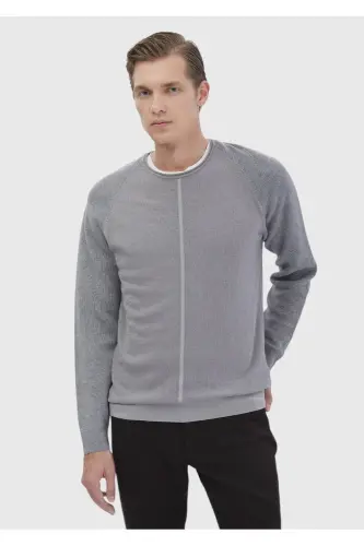 Grey Bicycle Neck Jacquard Wool Blend Knit - 1