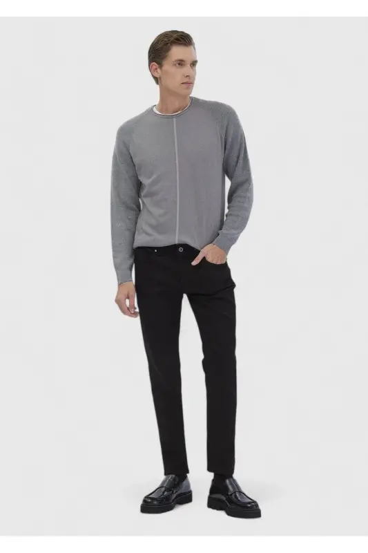 Grey Bicycle Neck Jacquard Wool Blend Knit - 2