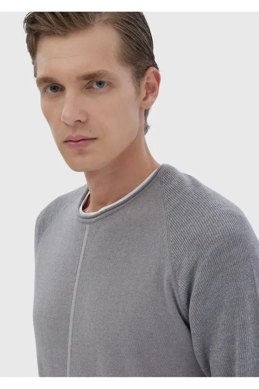 Grey Bicycle Neck Jacquard Wool Blend Knit - 4