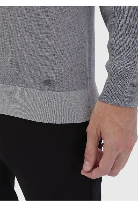 Grey Bicycle Neck Jacquard Wool Blend Knit - 5