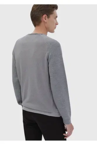 Grey Bicycle Neck Jacquard Wool Blend Knit - 6