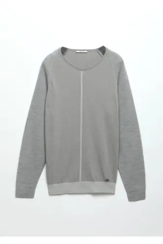 Grey Bicycle Neck Jacquard Wool Blend Knit - 7