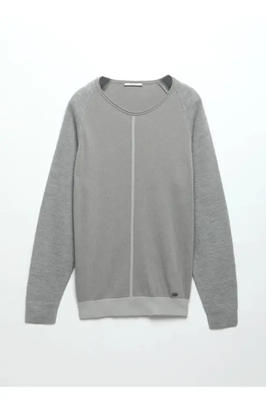 Grey Bicycle Neck Jacquard Wool Blend Knit - 7