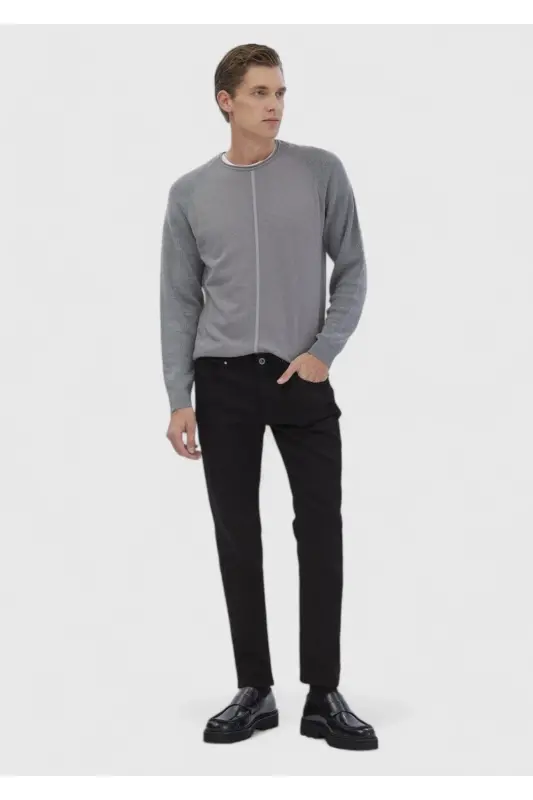 Grey Bicycle Neck Jacquard Wool Blend Knit - 2