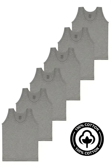 Grey Boys Athletic Undershirt 6 Pack 100% Cotton Jersey - 3