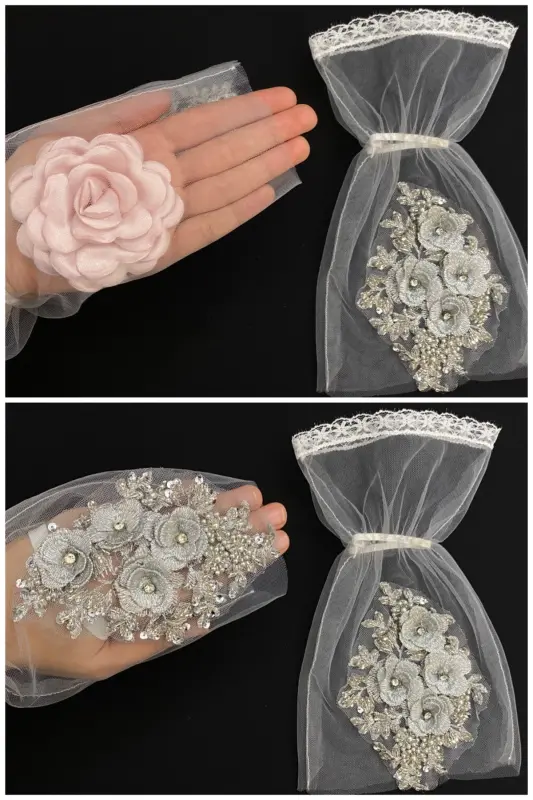 Grey Bride Veil Set, Henna Veil, Vip Model - Grey - 7