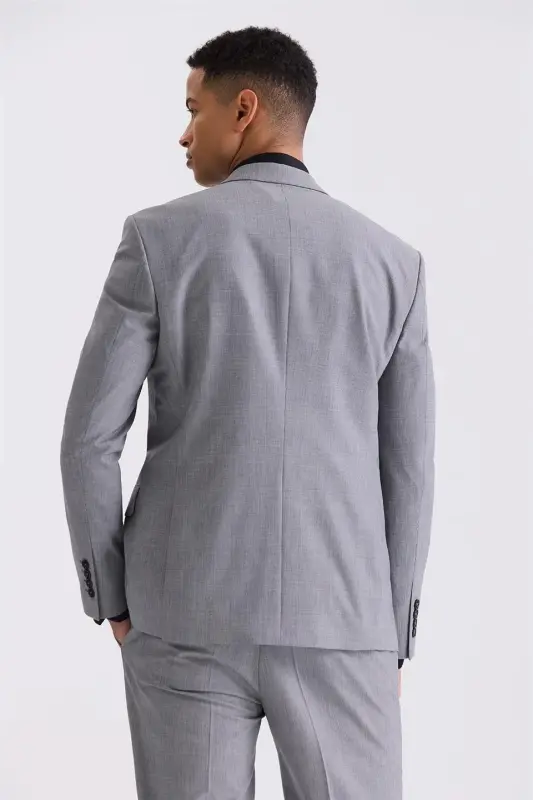 Grey Classic Fit Pointed Collar Wool Suit - 4