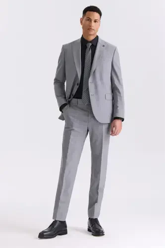 Grey Classic Fit Pointed Collar Wool Suit - 1