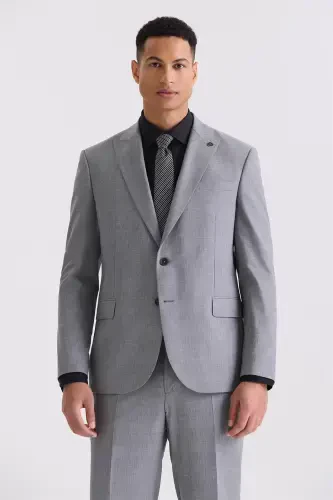 Grey Classic Fit Pointed Collar Wool Suit - 2