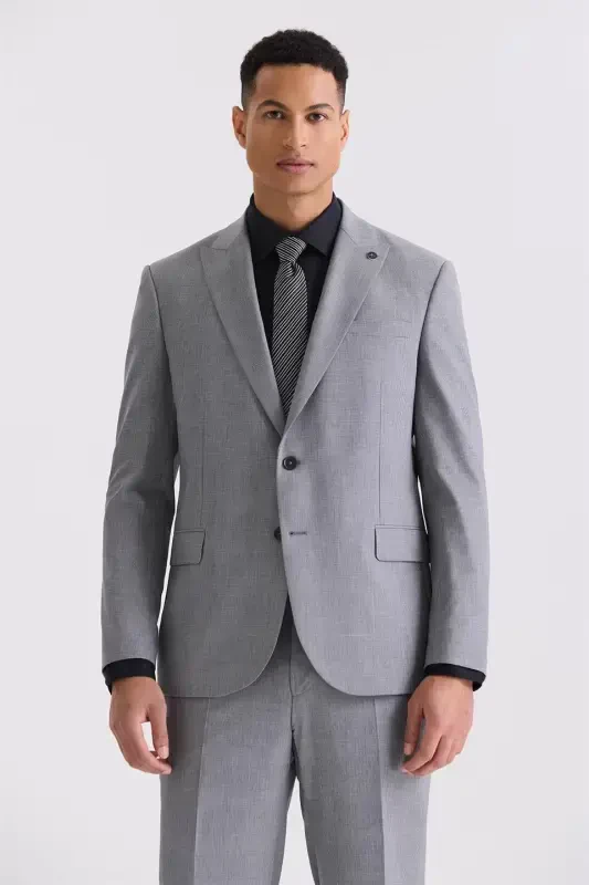 Grey Classic Fit Pointed Collar Wool Suit - 2