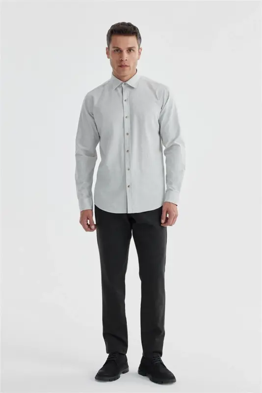 Grey Comfort Fit Concealed Button-Down Shirt - 1