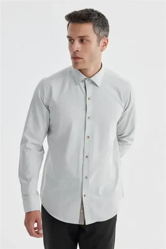 Grey Comfort Fit Concealed Button-Down Shirt - 2