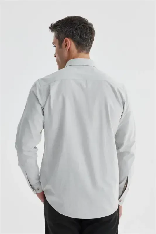 Grey Comfort Fit Concealed Button-Down Shirt - 4