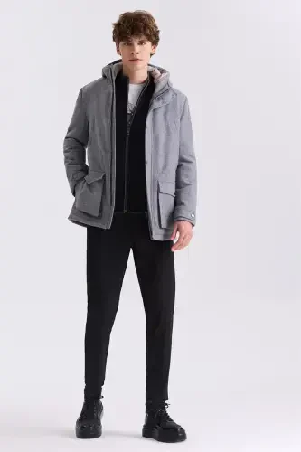 Grey Comfort Fit Hooded Fleece Jacket - JAKAMEN (1)