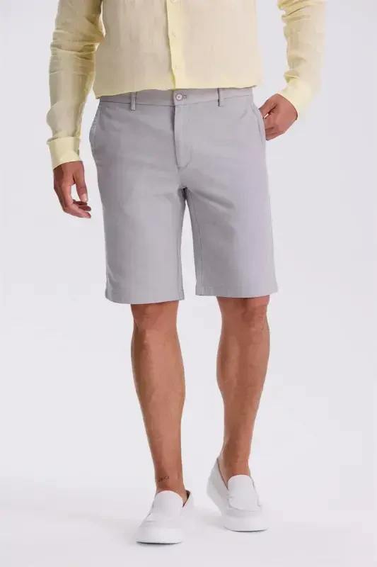 Grey Comfort Fit Linen Textured Casual Cotton Short - 1
