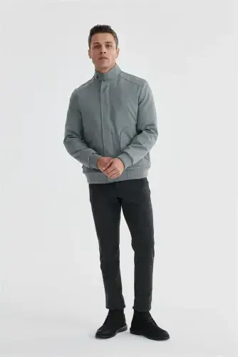 Grey Comfort Fit Stand Collar Casual Jacket 