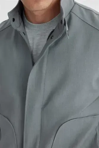 Grey Comfort Fit Stand Collar Casual Jacket - 4