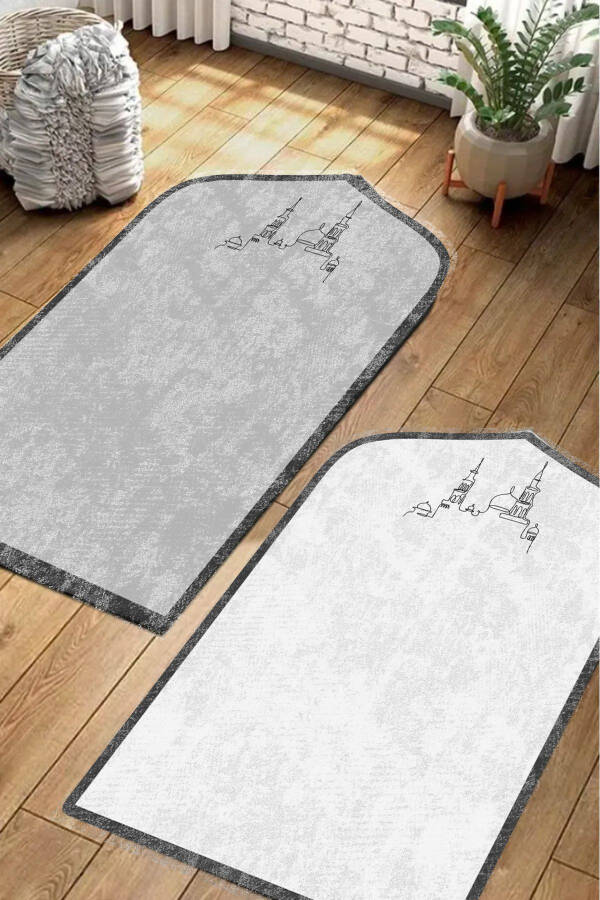 Grey Double Prayer Rug Couples Prayer Rug Non-Slip Prayer Rug Washable Prayer Rug Digitally Printed Figured Prayer Rug - 1