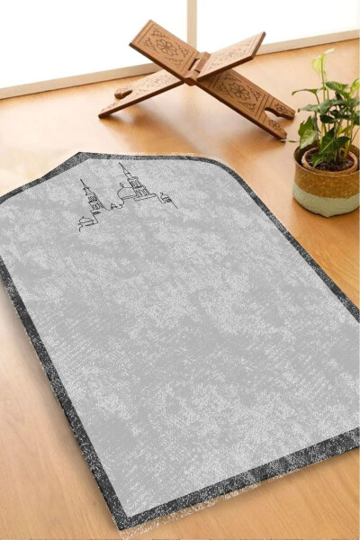 Grey Double Prayer Rug Couples Prayer Rug Non-Slip Prayer Rug Washable Prayer Rug Digitally Printed Figured Prayer Rug - 2