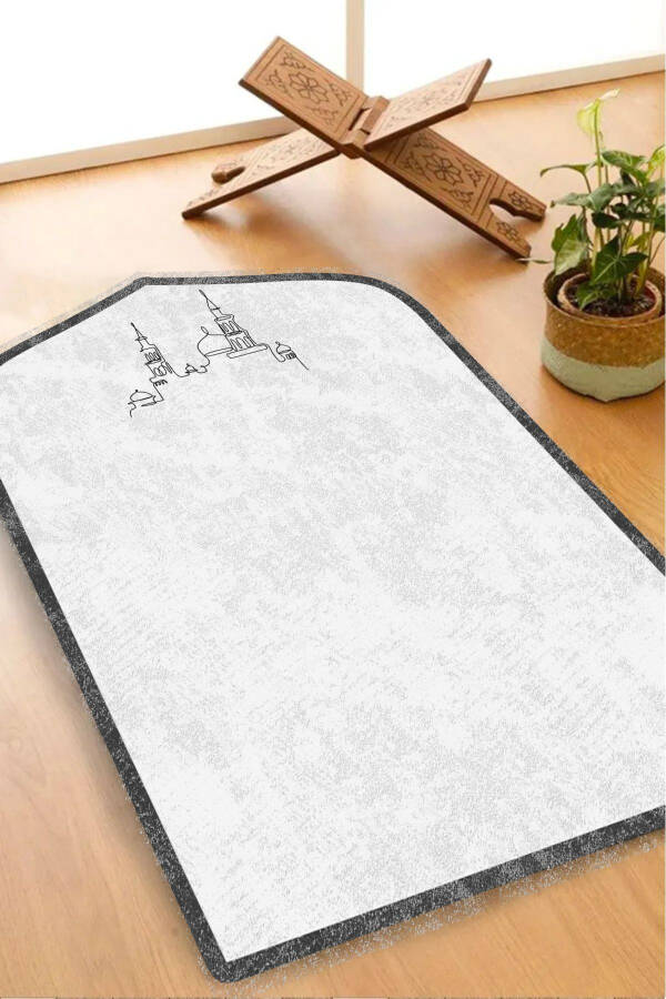 Grey Double Prayer Rug Couples Prayer Rug Non-Slip Prayer Rug Washable Prayer Rug Digitally Printed Figured Prayer Rug - 3