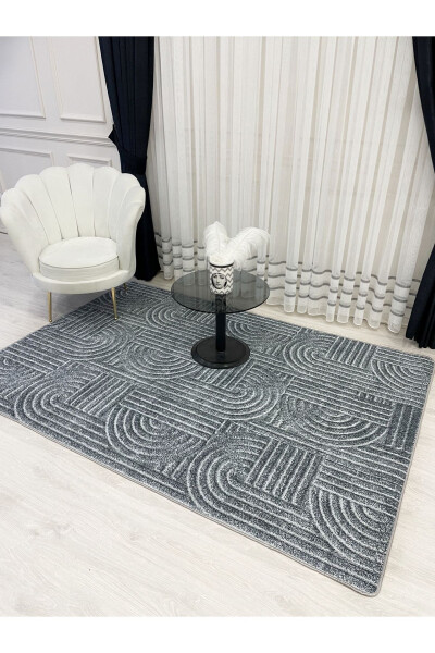 Grey Embossed Look Latex Leather Base Rug - 1