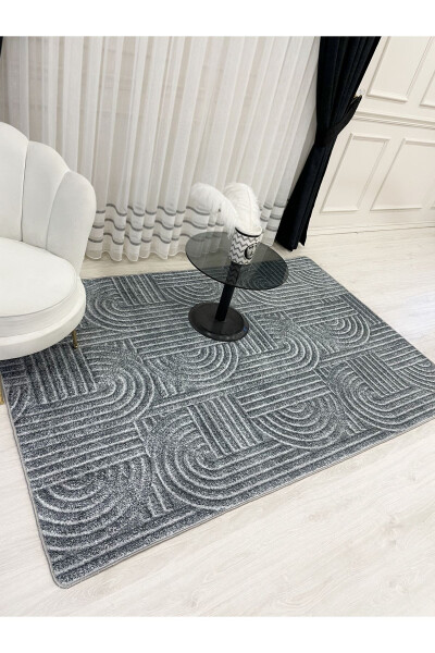 Grey Embossed Look Latex Leather Base Rug - 2