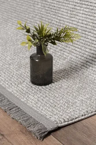 Grey Fringed Modern Woven Rug Living Room Bedroom Hallway Carpet Runner Grey-Grey - 2