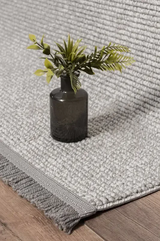 Grey Fringed Modern Woven Rug Living Room Bedroom Hallway Carpet Runner Grey-Grey - 2