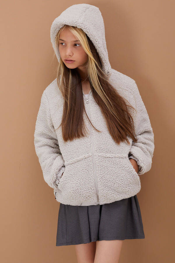 Grey Girls' Hooded Plush Fleece Jacket 5-15 Years 19100 - 21