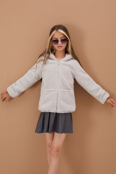 Grey Girls' Hooded Plush Fleece Jacket 5-15 Years 19100 - 22