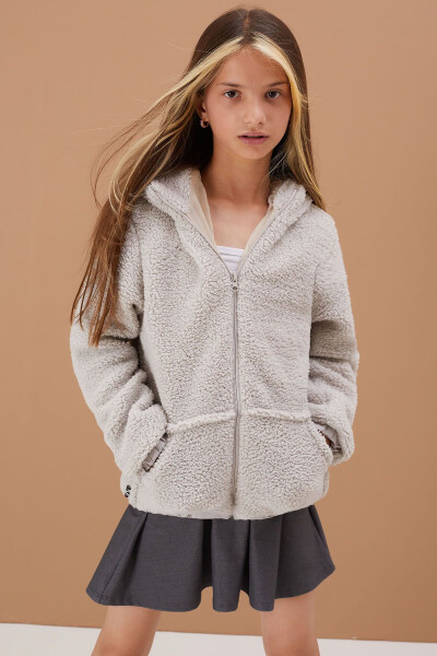 Grey Girls' Hooded Plush Fleece Jacket 5-15 Years 19100 - 24