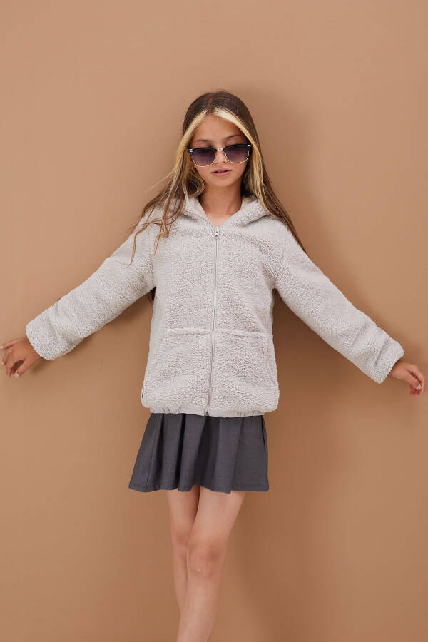 Grey Girls' Hooded Plush Fleece Jacket 5-15 Years 19100 - 10