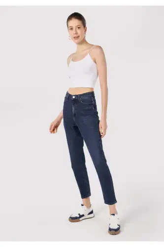 Grey, high waisted, straight leg women's jeans. - 1