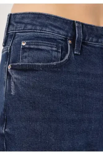 Grey, high waisted, straight leg women's jeans. - 6