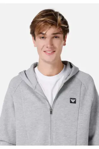 Grey hooded men's jacket with pockets. Cl1067002 - 1