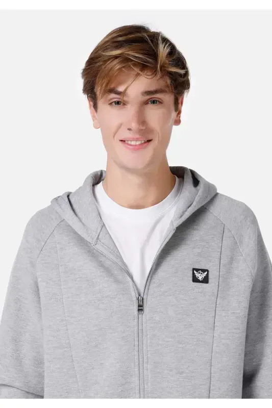 Grey hooded men's jacket with pockets. Cl1067002 - 1