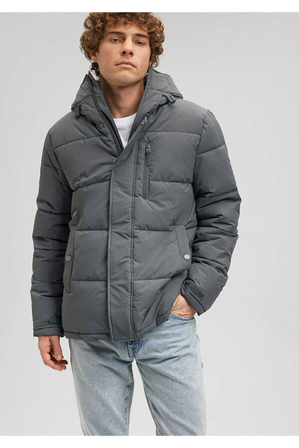 Grey Hooded Puffer Jacket - 1