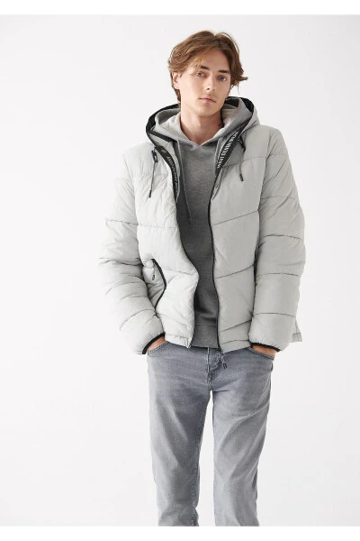 Grey, hooded, puffer jacket (regular fit) - MAVI