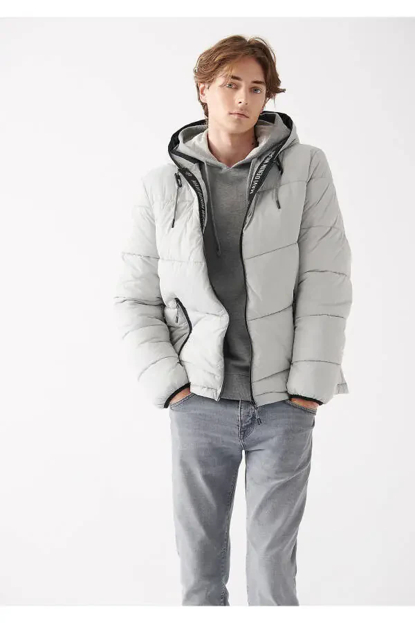 Grey, hooded, puffer jacket (regular fit) - 1